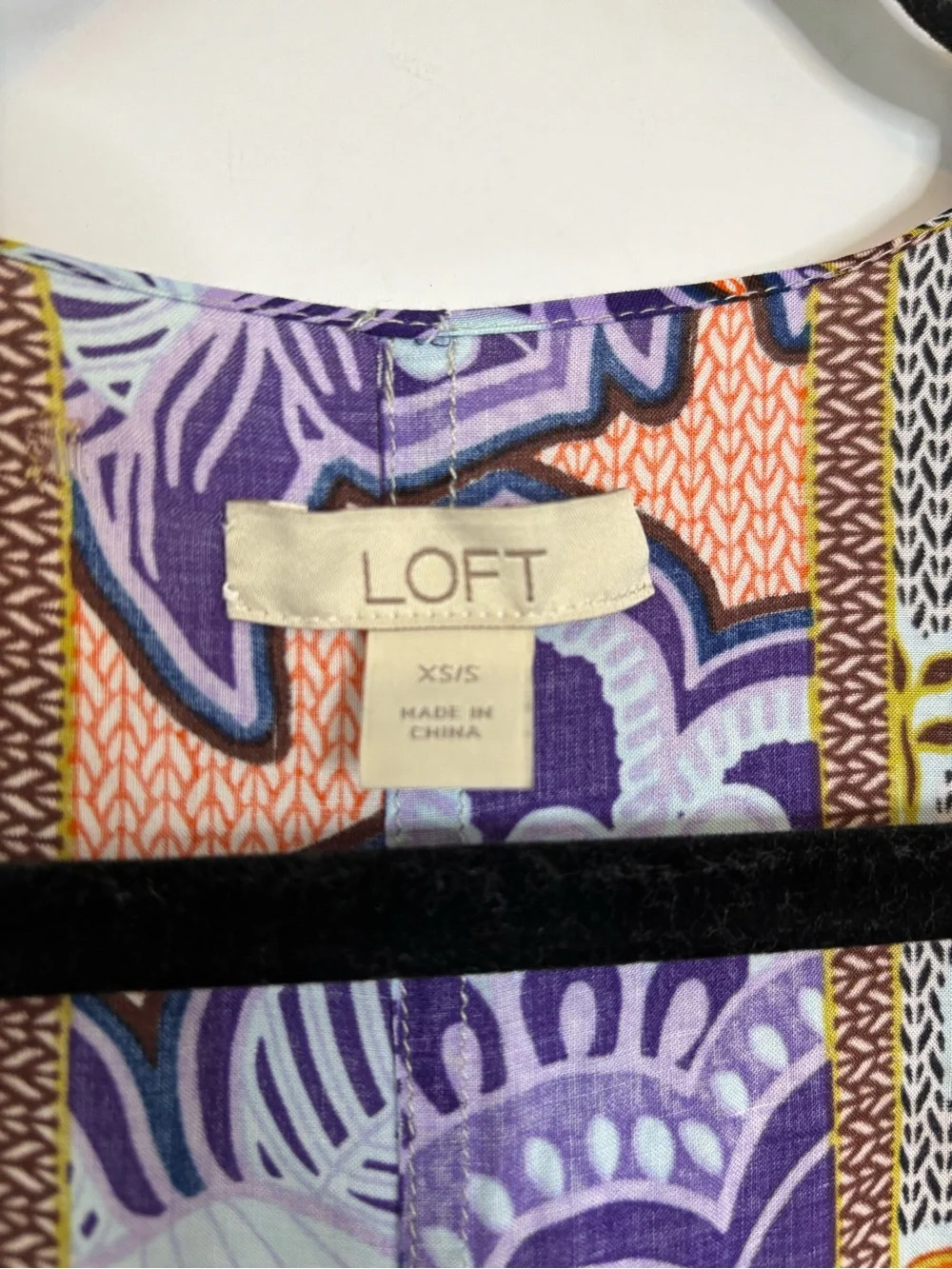 LOFT Bold Floral Patchwork Kimono - Purple, Orange, Navy, Cream